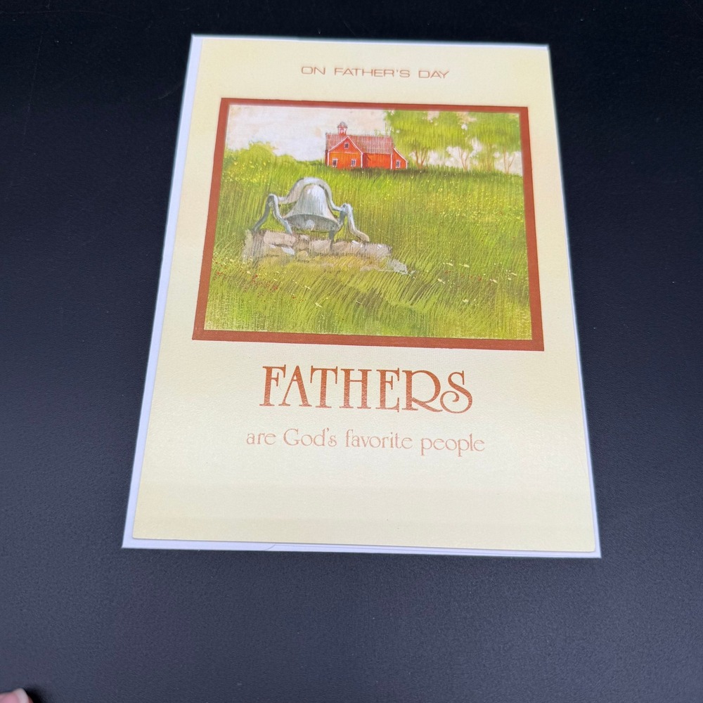Vintage Father's Day Card Farmhouse‎ Scene God's Blessings Christian Religious